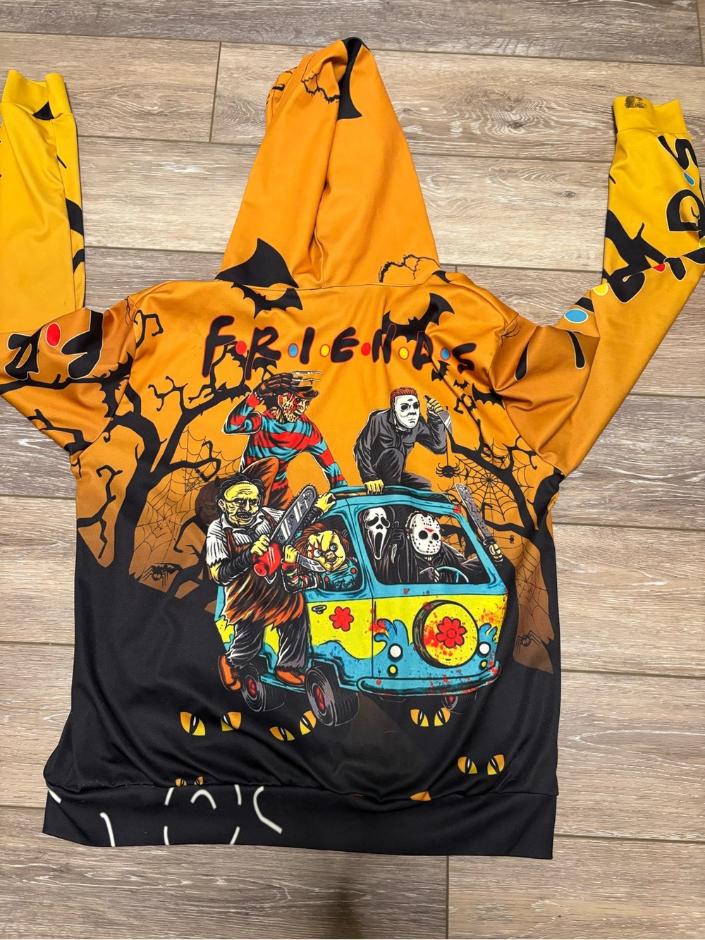 Graphic Halloween Horror Characters Hoodie - Orange & Black